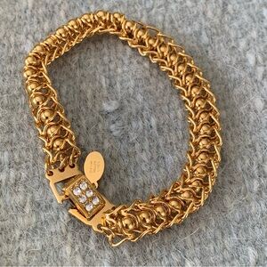Nolan Miller Woven Chain Goldtone Bracelet Rhinestone Clasp Signed